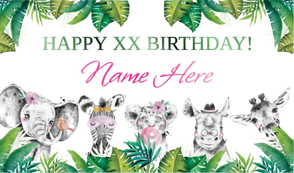 Personalised Birthday Backdrop Banner - Safari Friends Banner - 1st 2nd 3rd