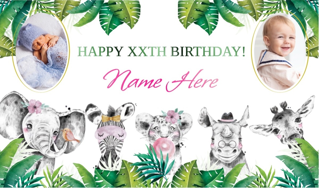 Personalised 1st 2nd 3rd Birthday Backdrop Banner - Safari - 2 Photos