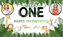 Personalised 1st Birthday Backdrop Banner - Wild One Safari Friends Banner - 2 Photos