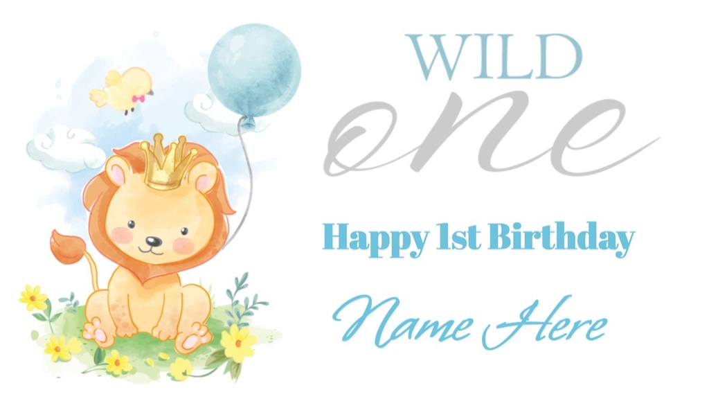 Personalised 1st Birthday Backdrop Banner - Wild One Lion Banner