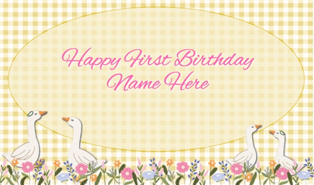 Personalised 1st Birthday Backdrop Banner - Goose Floral Yellow Design