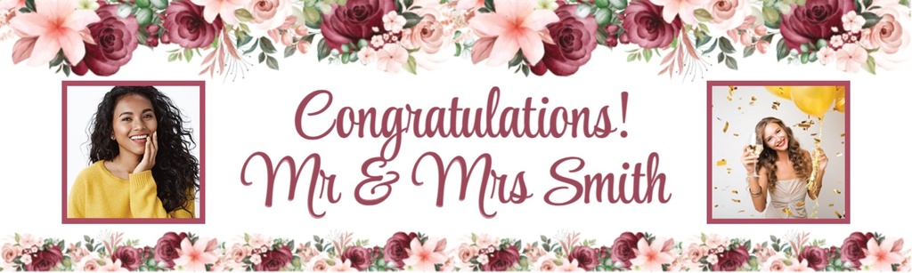 Wedding Banner - Pink Roses Design - 2 Photos