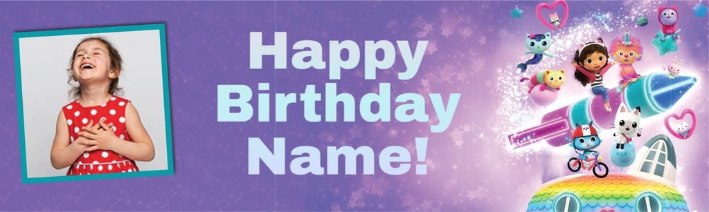 Gabby's Party Banner - Dollhouse Theme - Custom Text & 1 Photo