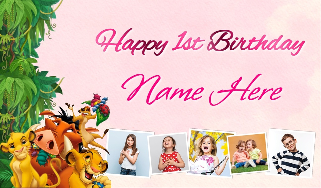 Personalised Birthday Backdrop Banner - King Lion - Add Text & 5 Photos