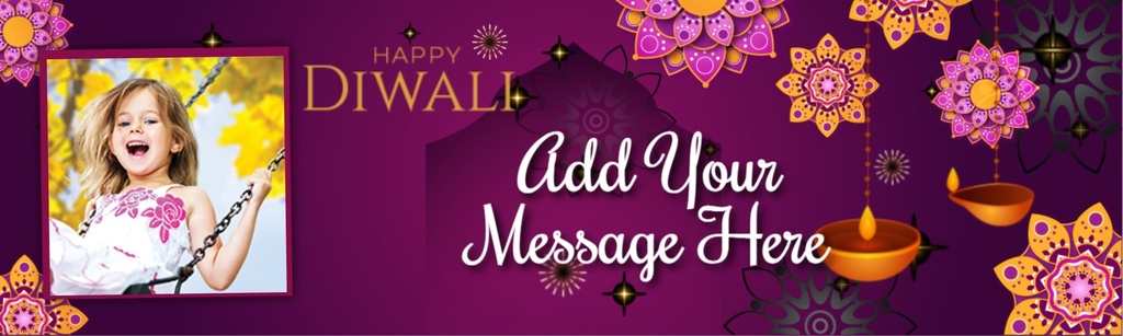 Diwali Banner - Purple Mandala & Candle Design - Add Text & 1 Photo