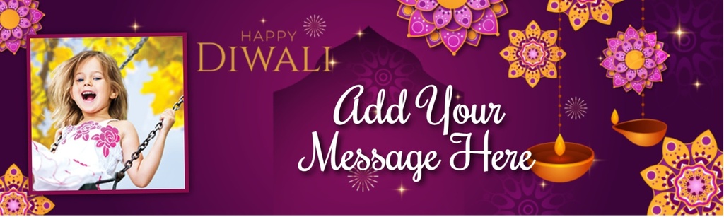 Diwali Banner - Purple Mandala & Candle Design - Add Text & 1 Photo