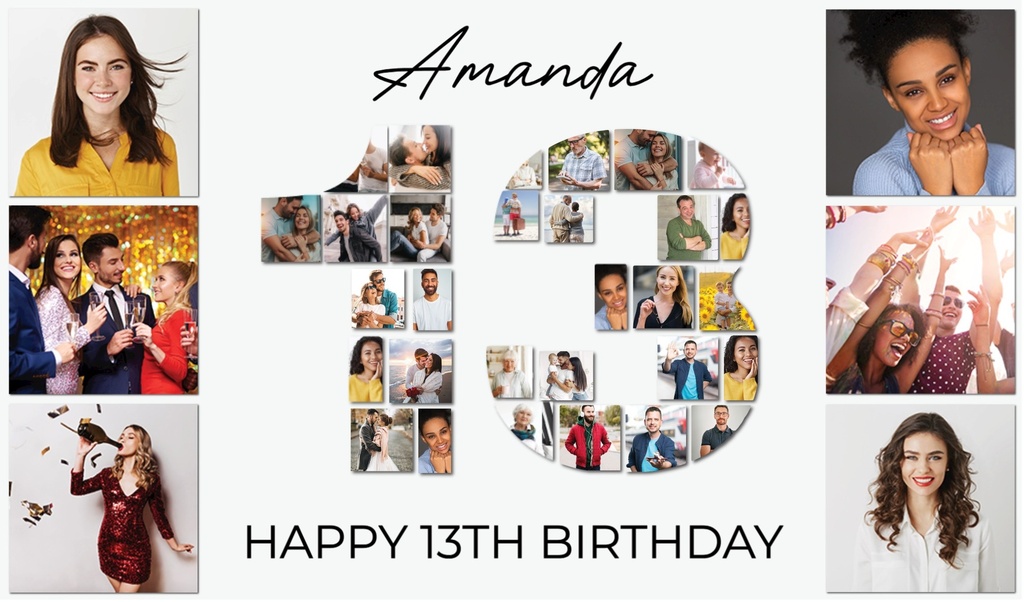 Personalised 13th Birthday Photo Banner - Add 36 Photos - Custom Text