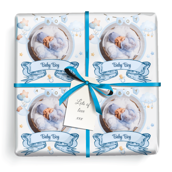 Personalised Baby Wrapping Paper - Its A Boy - Upload 1 Photo