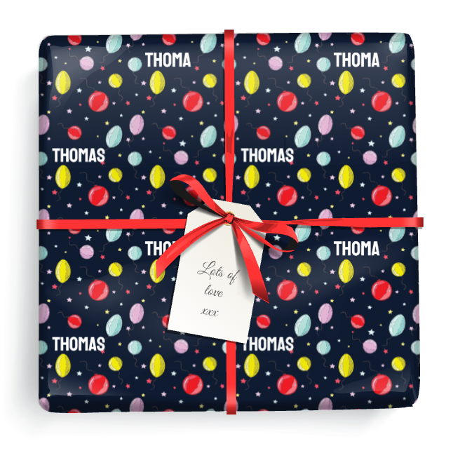 Personalised Birthday Wrapping Paper -  Colourful Balloons - Add Name