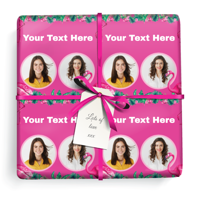 Personalised Birthday Wrapping Paper -  Pink Flamingo - 2 Photos & Add Text