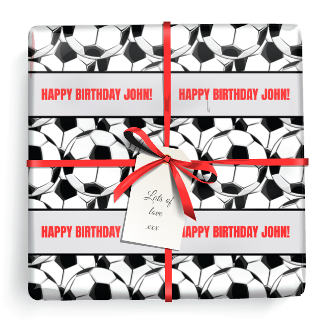 Personalised Birthday Wrapping Paper - Black & White Football - Add Text