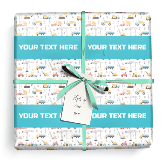 Personalised Birthday Wrapping Paper - Diggers & Trucks -  Add Text