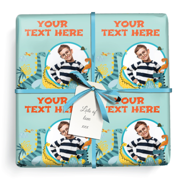 Personalised Birthday Wrapping Paper - Dinosaur - Upload 1 Photo & Add Text