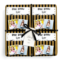 Personalised Birthday Wrapping Paper - Gold Wizard Witch -  Add Text & 2 Photos