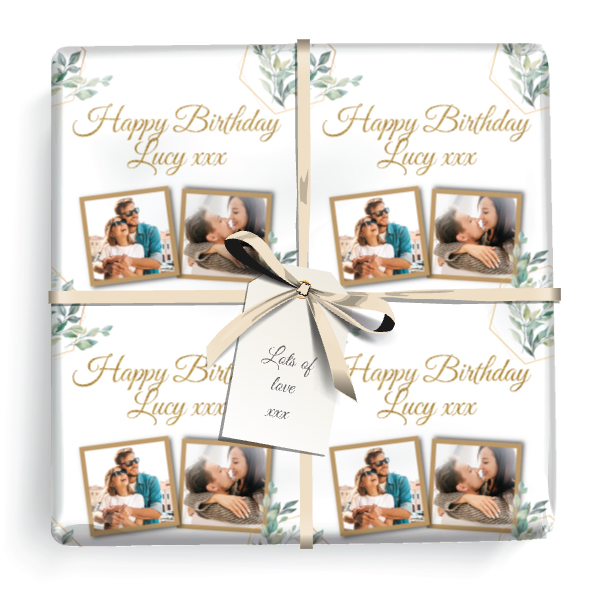 Personalised Birthday Wrapping Paper - Green Floral -  Add Text & 1 Photo