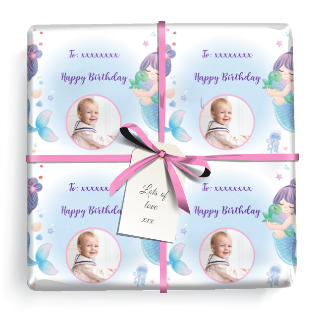 Personalised Birthday Wrapping Paper - Mermaid Friends - Add Text & 1 Photo