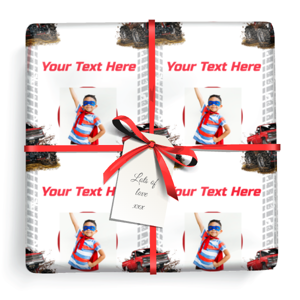 Personalised Birthday Wrapping Paper - Monster Truck - Add Text & 1 Photo