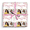 Personalised Birthday Wrapping Paper - Pink Flowers -  Add Text & 2 Photos
