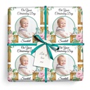 Personalised Christening Wrapping Paper -  Pink & Green Floral - Add Name & 1 Photo