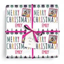 Personalised Christmas Wrapping Paper - Pink Blue Green Trees - Add Name & 1 Photo