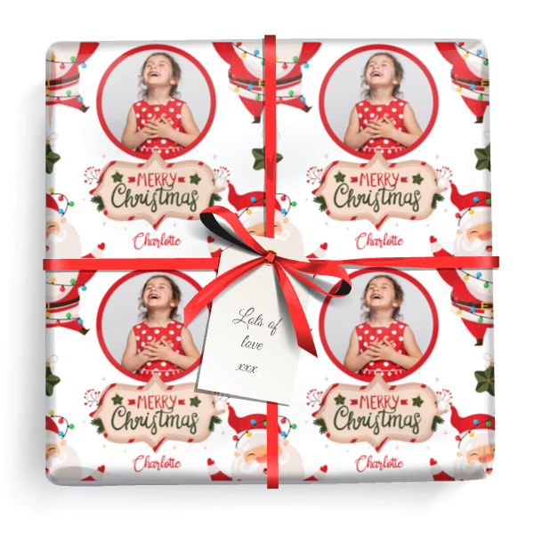 Personalised Christmas Wrapping Paper - Santa Claus- 1 Photo & Name