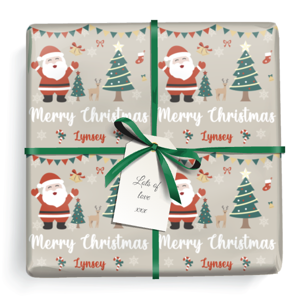 Personalised Christmas Wrapping Paper - Santa & Tree - Add Name