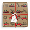 Personalised Christmas Wrapping Paper - Vintage Red Truck & Tree - Add Name