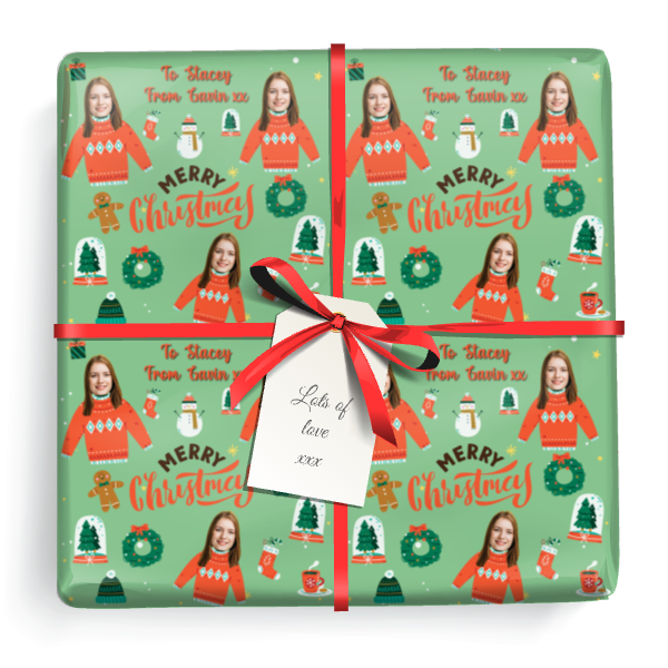 Personalised Christmas Wrapping Paper - Xmas Jumper - Add Photo & Name