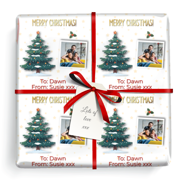 Personalised Christmas Wrapping Paper - Xmas Tree - Add Name & 1 Photo
