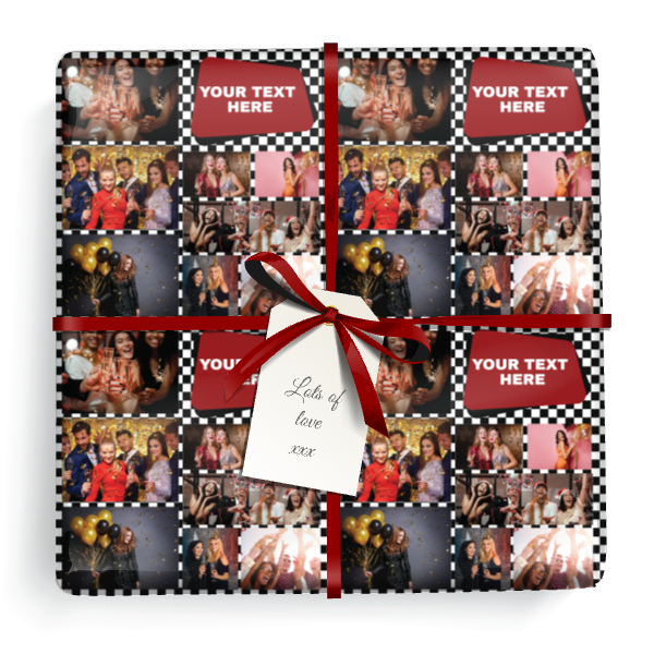 Personalised Party Wrapping Paper - Black & White Photo Collage - 8 Photos & Add Text