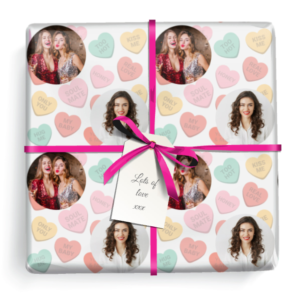 Personalised Wrapping Paper - Love Heart Sweet Design - Upload 2 Photos
