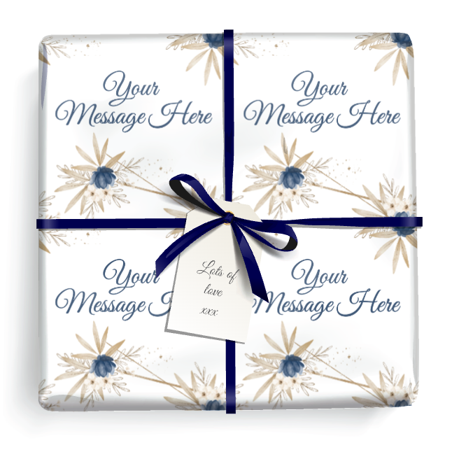 Personalised Birthday Wrapping Paper - Blue Floral -  Add Text