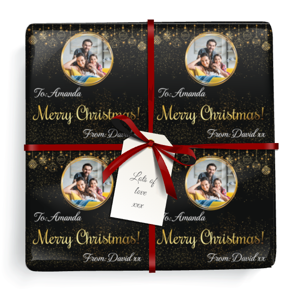 Personalised Christmas Wrapping Paper - Black & Gold - Add Name & 1 Photo