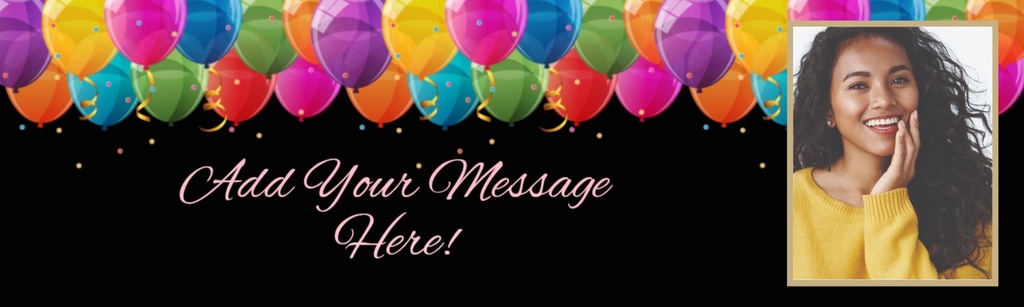 Personalised Party Banner - Rainbow Balloons - Custom Text 1 Photo