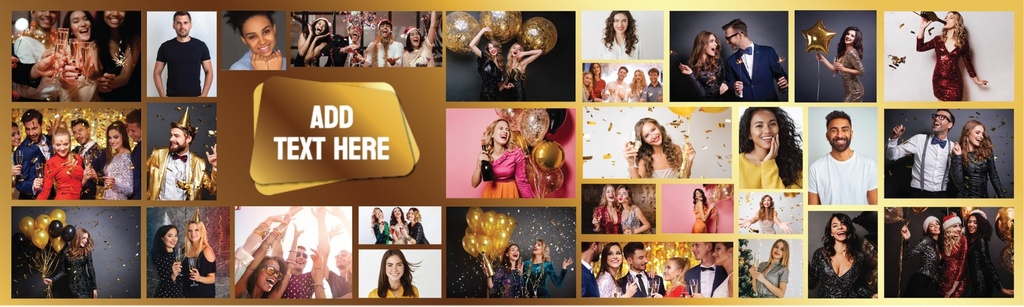 Personalised Party Banner - Gold Photo Collage - Add Text & 30 Photos