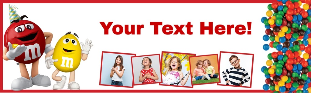 Personalised M & M Birthday Banner - Add Text & 5 Photos