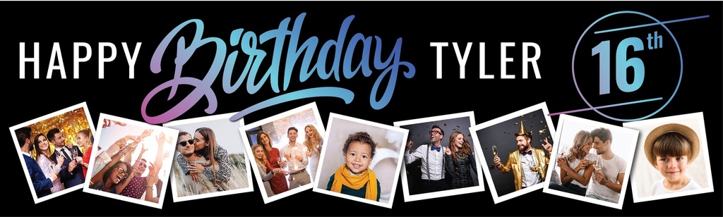 Personalised Happy Birthday Banner - Black & Blue - 9 Photo