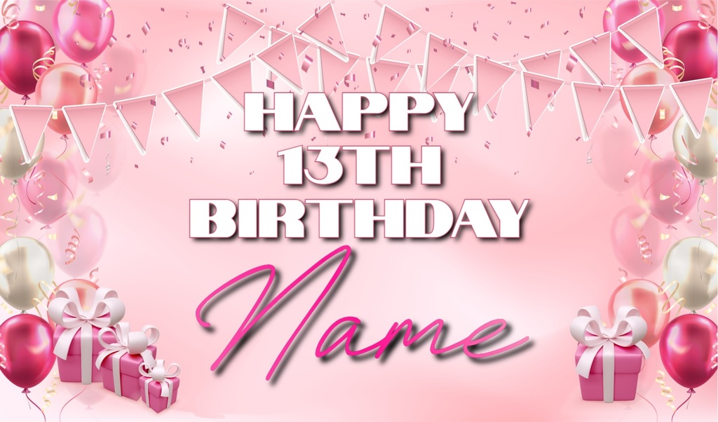 Personalised Birthday Backdrop Banner - Pink - Add Text