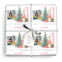 Personalised 1st Christmas Wrapping Paper - Pink Rabbit & Tree - Add Name & Photo