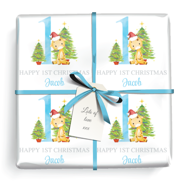 Personalised 1st Christmas Wrapping Paper - Cute Giraffe - Add Name