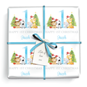 Personalised 1st Christmas Wrapping Paper - Xmas Safari Animals - Add Name