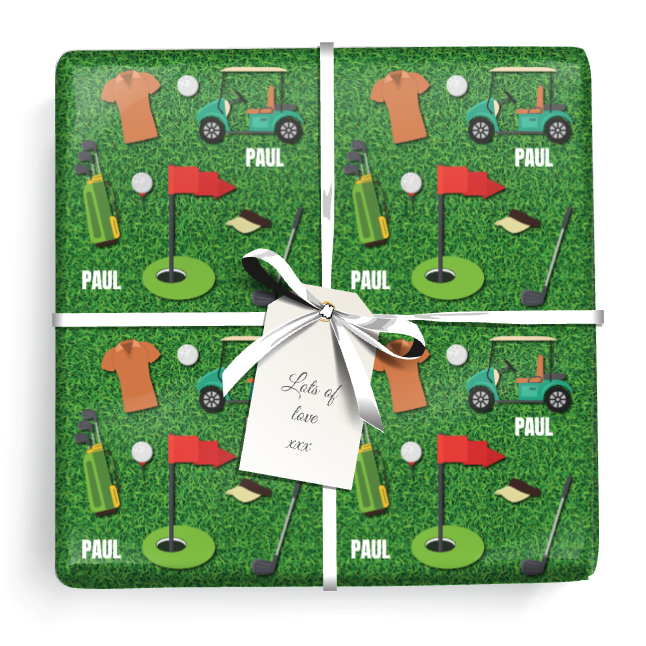 Personalised Birthday Wrapping Paper -  Golf Design - Add Name