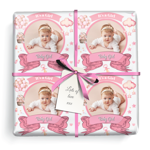 Personalised Baby Wrapping Paper - Its A Girl - Upload 1 Photo & Add Name