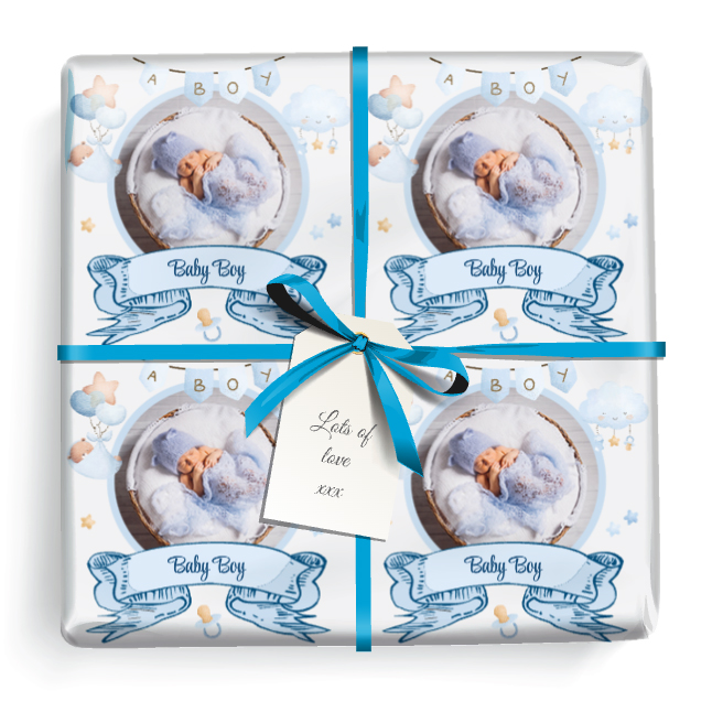 Personalised Baby Wrapping Paper - Its A Boy - Upload 1 Photo
