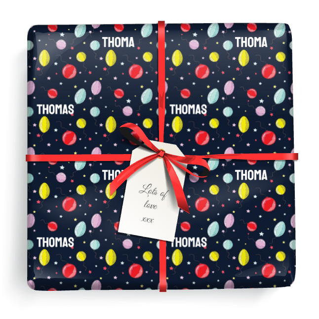 Personalised Birthday Wrapping Paper -  Colourful Balloons - Add Name