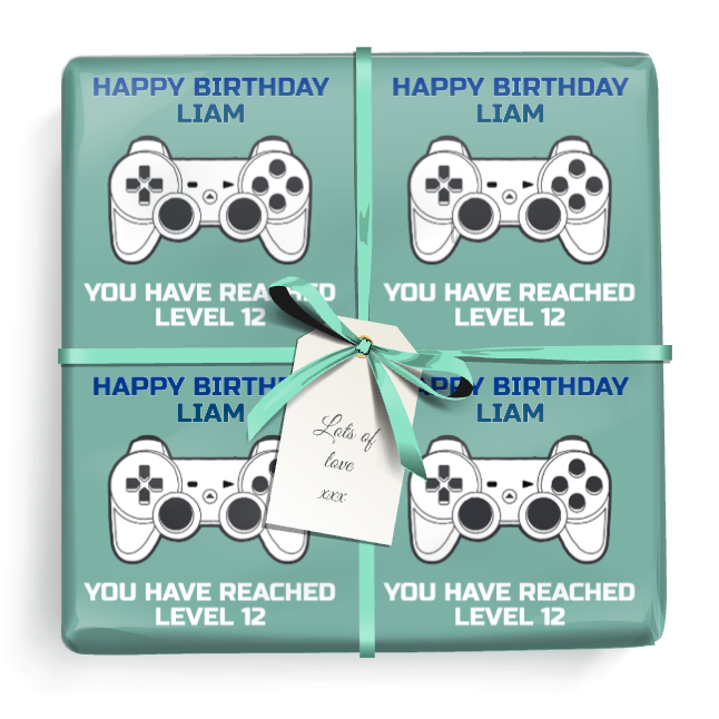Personalised Birthday Wrapping Paper -  Gaming Gamer Design - Add Name & Age