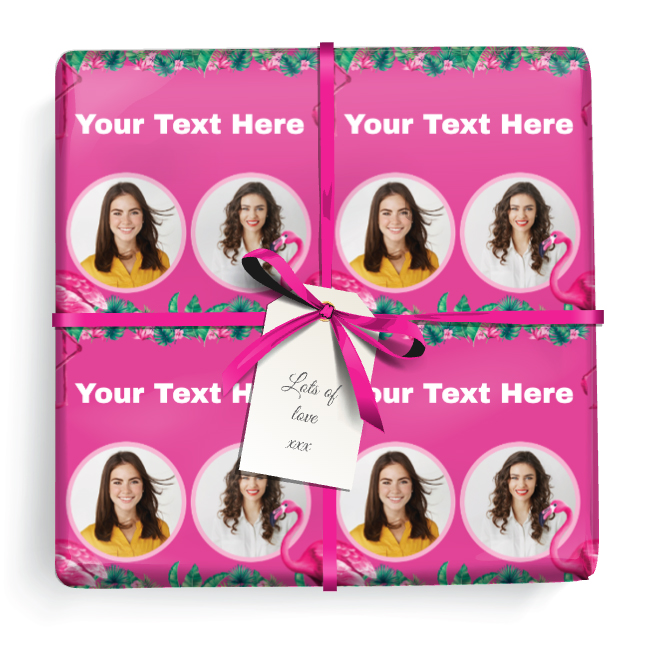Personalised Birthday Wrapping Paper -  Pink Flamingo - 2 Photos & Add Text