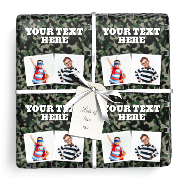 Personalised Birthday Wrapping Paper - Army Camo - Add Text & 2 Photos