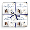 Personalised Birthday Wrapping Paper - Blue Floral -  Add Text & 1 Photo