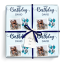 Personalised Birthday Wrapping Paper - Blue Balloons -  Add Text & 1 Photo